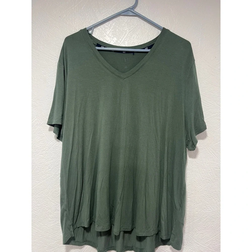 GAP Womens XXL Olive Green V-Neck Short Sleeve Rayon Spandex T-Shirt Basic Tee - Picture 2 of 4